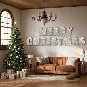 Wooden Christmas letters wall decor with floral hollow carved design for holiday home party.