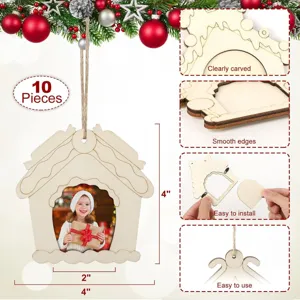Weihnachten Holz DIY Bilderrahmen Ornament, Rohholz Scheibe für Kinder Malerei, 10 Stk.
