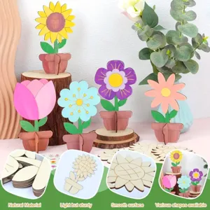 Niños DIY maceta de madera pintura conjunto creativo hecho a mano artesanía juguetes