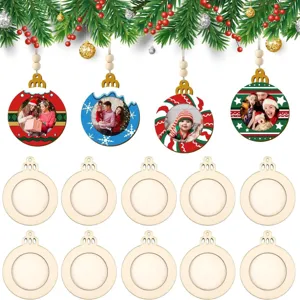 Addobbi natalizi fai da te in legno cornice foto palline neutre per decoro albero 14pz