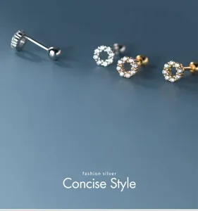 Elegant S925 silver minimalist round pave rhinestone stud earrings for daily stylish women.