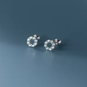 Elegant 925 Sterling Silver Rhinestone Round Stud Earrings Minimalist Geometric Small Circle Earrings For Women Commuting Jewelry Gift