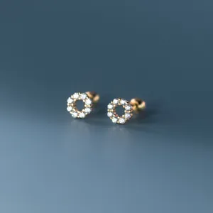 S925 silver diamond round stud earrings minimalist geometric dainty earrings for women main
