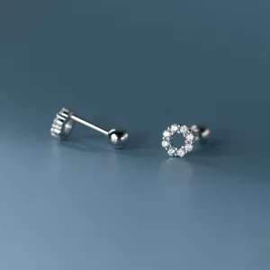 S925 silver minimalist round diamond stud earrings for women, elegant geometric jewelry.