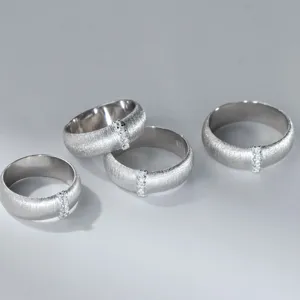 Vintage 925 Sterlingsilber Ring Italienisch Gebürstetes Satin-Finish Strass Minimalistisches Nischen-Design Schmuck Damen Geschenk