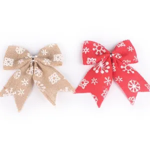 Weihnachts Jute Schleife Baum hängende Dekoration Set mit weißen Schneeflocken für Festtagsdeko