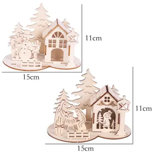 Weihnachtstischdeko Detail mit 3D Puzzle Abmessungen und weihnachtlicher Holzszenenansicht.
