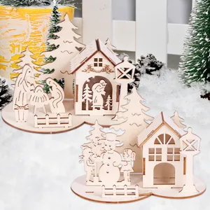 Weihnachten Holz Tischdeko 3D Puzzle Schneemann Weihnachtsbaum Miniatur Handwerk Dekorativ Tischständer Für Feiertag Wohnkultur