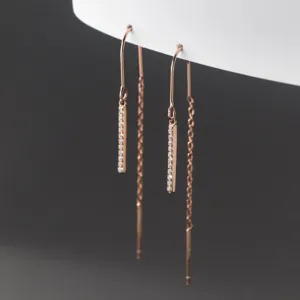 Boucles d'Oreilles Traversantes en Argent Sterling S925 Gland de Strass pour Femmes Bijoux de Luxe Légers Exquis Cadeau