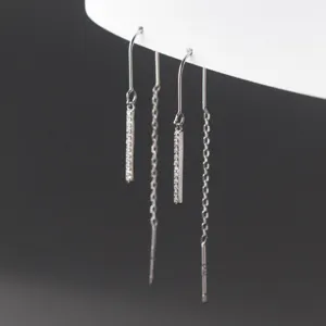 Magnifiques longues boucles d'oreilles pendantes minimalistes en argent sterling s925 avec barre.