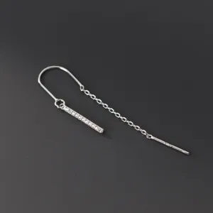 S925 argent fil d'oreille pampille zircon minimaliste boucles d'oreilles géométriques