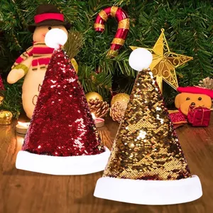 Cappello da Babbo Natale con paillettes rosso e oro decorazione per festa di Natale