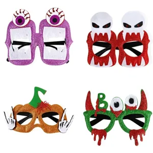 Halloween party funny glasses set featuring 4 unique scary designs for holiday dress up.