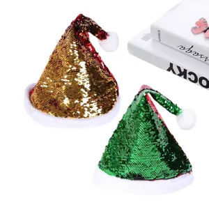 Cappelli da Babbo Natale glitterati in oro e verde, perfetti per feste di Natale e decorazioni.