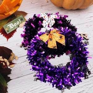 Halloween tinsel wreath decoration black purple garland party hanging props for spooky festival
