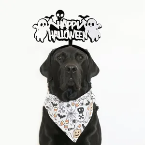 Set cerchietto e bandana di Halloween per animali con simpatico teschio e zucca.