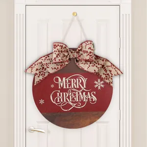 Panneau de porte suspendu en bois de Noël avec nœud en toile de jute décoration fête