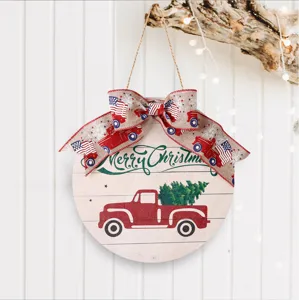 Noël bois porte panneau rustique rouge camion sapin fête murale décoration pièce