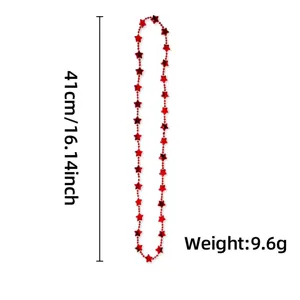 Red star bead necklace for party decoration, electroplated plastic chain, 41cm long 9.6g