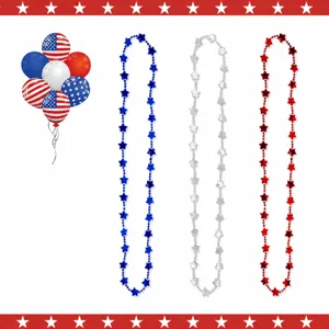 US Independence Day star bead necklace red white blue party fashion jewelry accessory