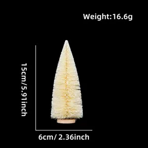 Mini albero di Natale in sisal decorazione da tavolo con base in legno ed effetto neve feste.