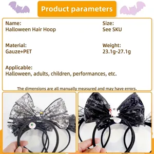 Halloween haarband met strik en spook mesh ontwerp, perfect voor feestkleding en evenementen.