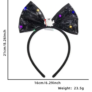 Halloweenstrik LED haarband met spookmotief, zwarte mesh feest haaraccessoire 21x16cm