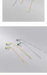 S925 Sterling Silber Grüne Stein Lange Kette Ohrhänger Minimalistisch Trendige Damenschmuck