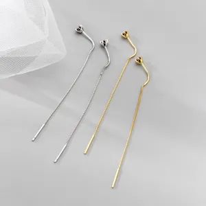 S925 Sterlingsilber minimalistischer Ohrfaden mit einzelnem Stein, elegante Damenschmuck.