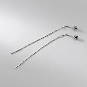 S925 Sterling Silber Einfache Lange Kette Ohrfäden mit Schwarzem Stein, Eleganter Damenschmuck
