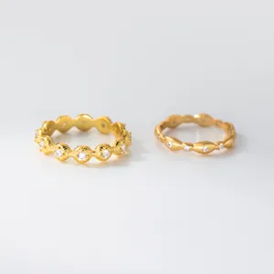 925 Sterlingsilber Gebürsteter Stapelring Für Damen Rund Oval Wassertropfen Strass Offener Fingerring Gold Silber Retro Schmuck