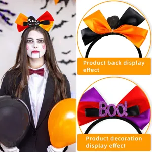 Detalle de diadema de Halloween con gran lazo y calavera para accesorio de disfraz de fiesta