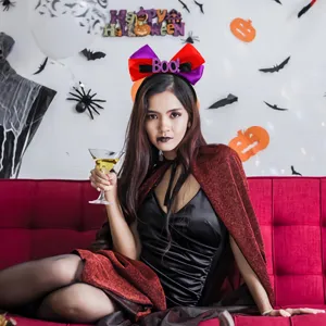 Diadema de Halloween con lazo brillante y letras Boo para fiesta y accesorios de disfraces