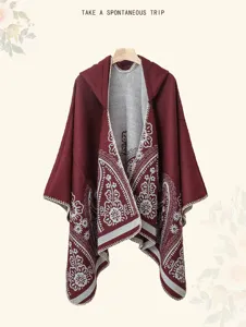 Men's ethnic hooded knitted cloak poncho vintage pattern casual shawl wrap cape new