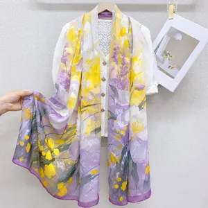 Floral Print Long Silk Scarf Women Spring Summer Sun Protection Shawl Elegant Neck Scarf