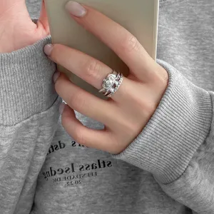 S925 sterling silver elephant vintage triple twisted ring, exquisite detail design for women.