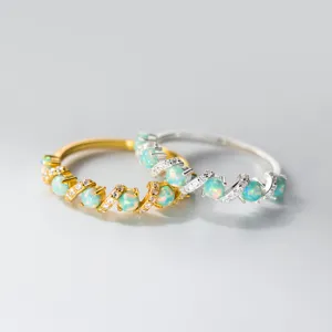 925 Sterlingsilber Wickelring Strass Eingelegt Opal Elegant Verschlungen Band Offener Fingerring Schmuck Geschenk Für Damen