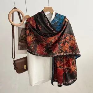 Retro new long double-sided printed silk scarf elegant shawl new chinese style accessory
