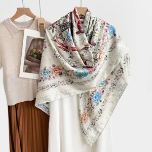 Nuovo foulard quadrato in seta stile cinese, grande scialle 140x140cm, elegante design double face.