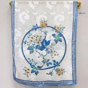 Chinese vintage faux silk long scarf, elegant Hanfu accessory and summer sun protection shawl.