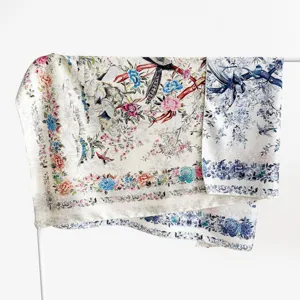 Nuovo stile cinese 140x140cm grande foulard di seta lusso floreale uccello scialle