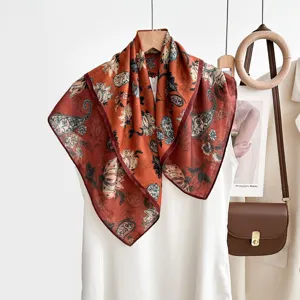 Retro paisley floral 70cm square silk scarf, elegant old money style neckerchief accessory.