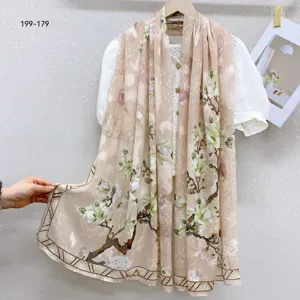 Vintage Floral Printed Polyester Scarf Women Lightweight Sun Protection Shawl For Daily Commute And Summer Wear