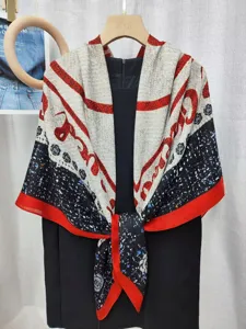 Winter fashion 130cm floral print imitation silk wool large square scarf shawl warm wrap.
