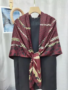 Winter fashion 130cm faux silk wool leopard print shawl scarf detail, elegant warm winter scarf.