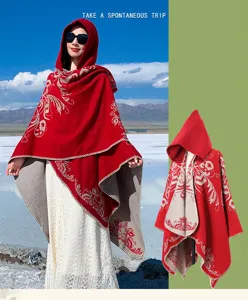 Style Ethnique Capuche Cape Châle Femme Hiver Chaud Extérieur Voyage Mode Manteau Neuf