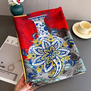 Elegant vintage floral silk scarf for women, perfect for summer sun protection and wear.