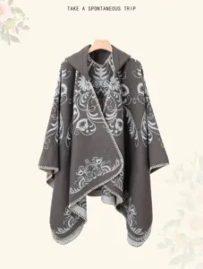 Femme Hiver Chaud Capuche Ethnique Style Tricot Cape Poncho Vêtement Voyage Photo