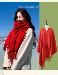 Solid color wool scarf women autumn winter thick warm red shawl fashion versatile winter neck warmer