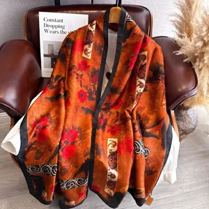 Elegant vintage floral long silk scarf for women, perfect summer sun protection retro shawl.
